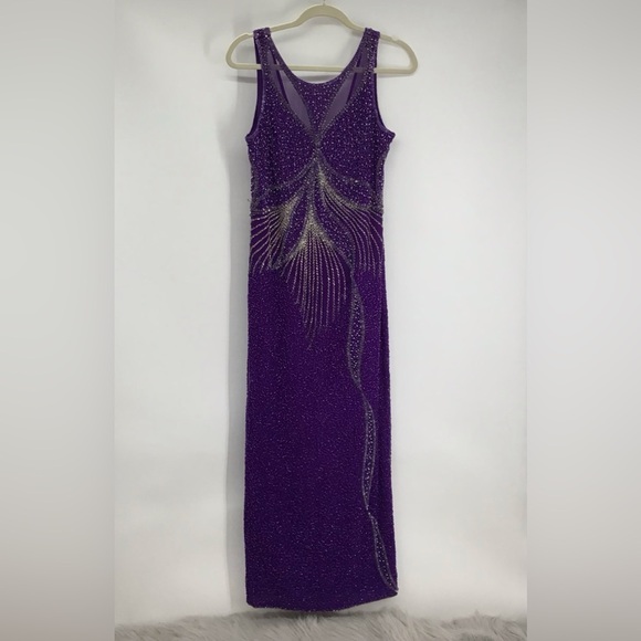 Laurence Kazar New York Formal Beaded & Sequined Gown Purple Mardi Gras Size Med - Picture 1 of 13